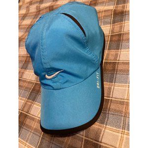Nike Hat Featherlight Blue Dri-fit Ball Cap Black trim White Logo